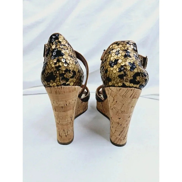 INC Size 9M Women Leopard Sequin "Dianara" Cork Wedge Cross Strap Peep Toe Heels - Picture 13 of 14